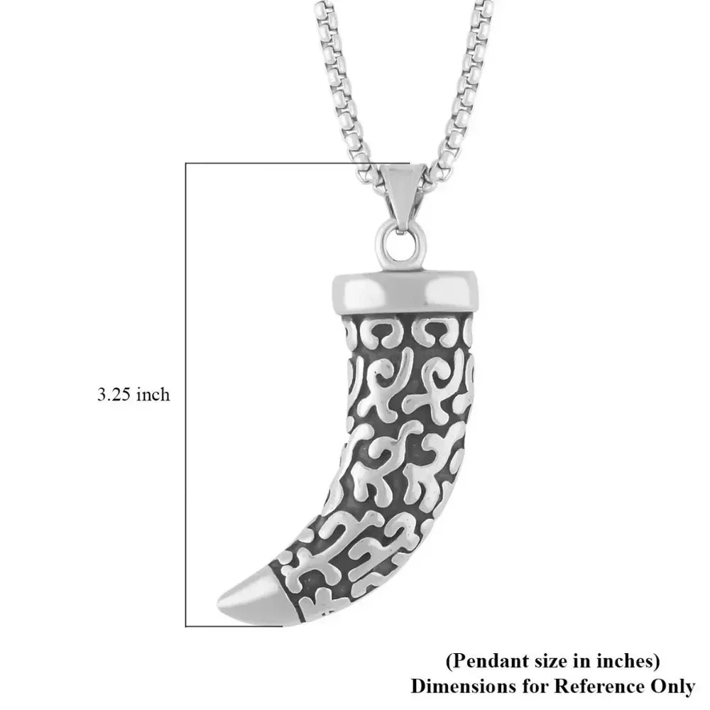 Horn Tusk Men's Pendant Necklace (23.5 Inches) in Black Oxidized Stainless Steel